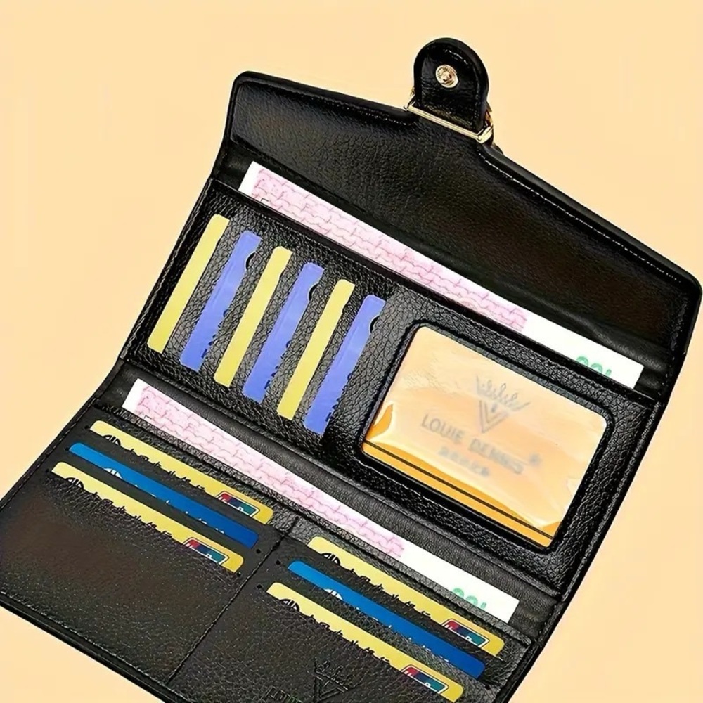 Vintage Alligator-Textured Wallet – Black Glossy Clutch for Women with Gold Swan - Picture 5 of 7